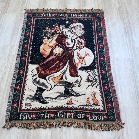 Betty Whitaker Other - Betty Whitaker Vintage Christmas Santa Woven Tapestry Throw Blanket 45x64